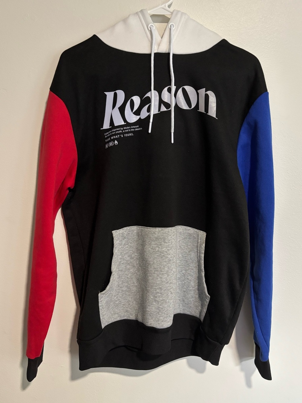 Reason Black Hoodie with Red and Blue Sleeves